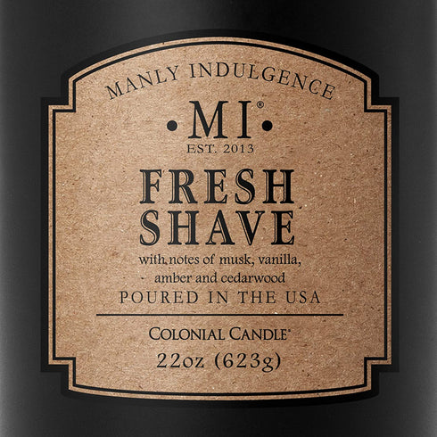 Manly Indulgence Fresh Shave Jar Candle 22 oz - Musk, Vanilla & Bergamot - Woodsy Amber & Cedarwood - Up to 80 Hour Burn - Soy Blend Wax, USA Poured