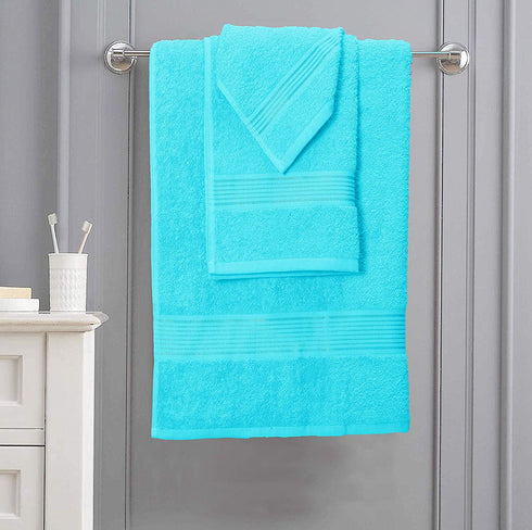 Elvana Home Ultra Soft 6 Pack Cotton Towel Set, Contains 2 Bath Towels 28x55 inch, 2 Hand Towels 16x24 inch & 2 Wash Coths 12x12 inch, Ideal for Everyday use, Compact & Lightweight - Turquoise Blue