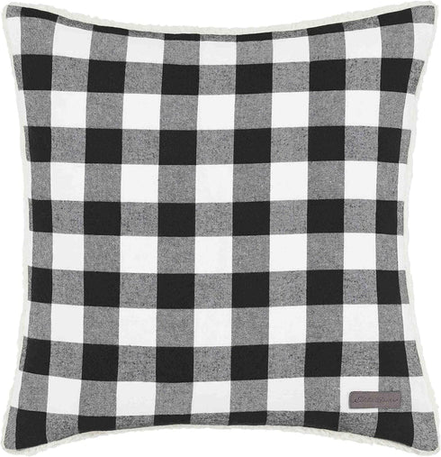 Eddie Bauer Home | Home Collection | 100% Fleece Signature Cabin Plaid Design Decorative Pillow, Zipper Closure, Easy Care Machine Washable, 20-inch Pillow, Black