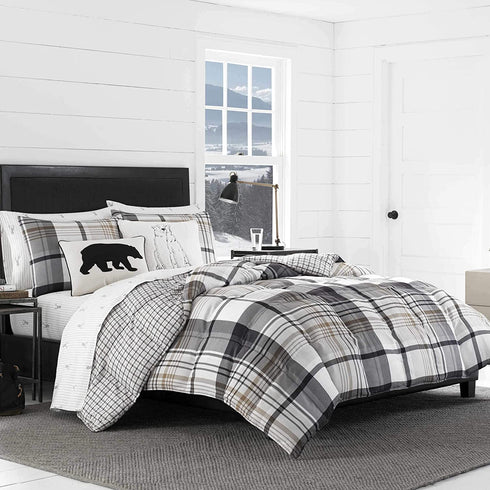 Eddie Bauer Home | Home Collection | 100% Fleece Signature Cabin Plaid Design Decorative Pillow, Zipper Closure, Easy Care Machine Washable, 20-inch Pillow, Black