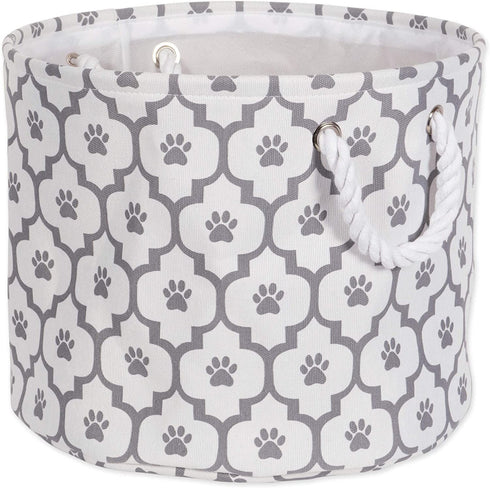 Bone Dry Pet Storage Collection Lattice Paw Print, Medium Round, White/Gray