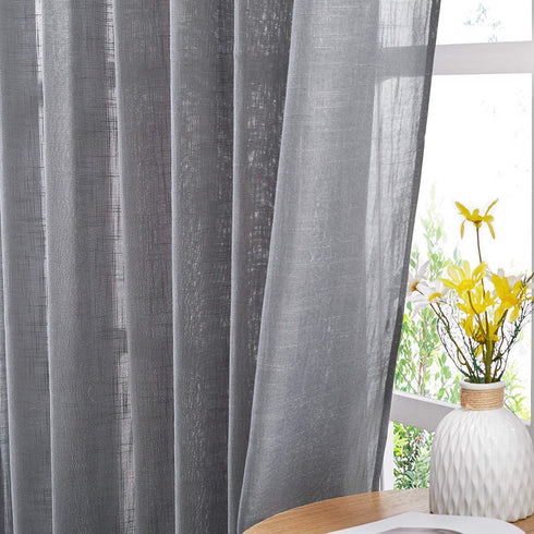 NICETOWN Linen Textured Window Curtain - Semi Translucent Extra Wide Sheer Voile Curtain Drape with Grommet Top for Living Room/Patio/Sliding Door, Dark Grey, 100W x 84L inches, 1 Panel