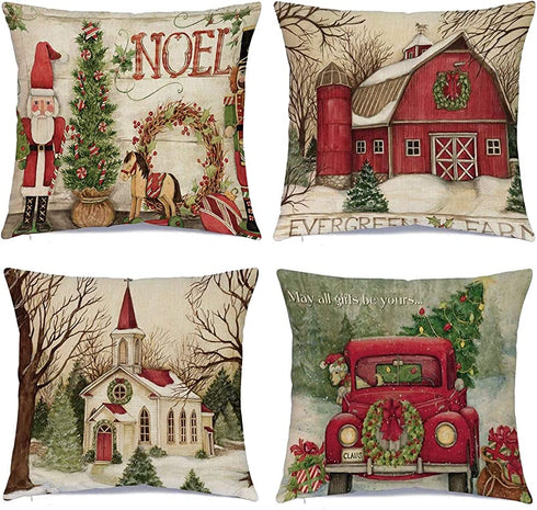 Hlonon Christmas Decorations Christmas Pillow Covers 20 x 20 Inches Set of 4 - Xmas Series Cushion Pillow Cover Custom Zippered Square Pillowcase