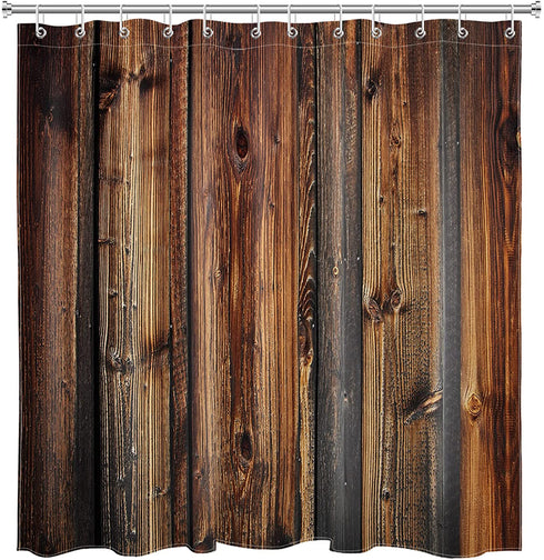 LB Rustic Country Style Barn Door Shower Curtains Farmhouse Style Western Brown Primitive Wood Shower Curtains for Rural Life 72x72 Inch Waterproof Polyester Fabric with 12 Hooks