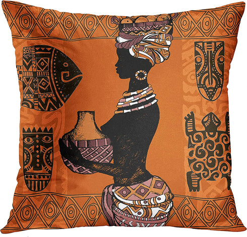 Emvency Set of 4 Throw Pillow Covers Retro Abstract Black and Brown Basket Zebra Giraffe African Women Ethnic Tribe Decorative Pillow Cases Home Decor Standard Square 18x18 Inches Pillowcases