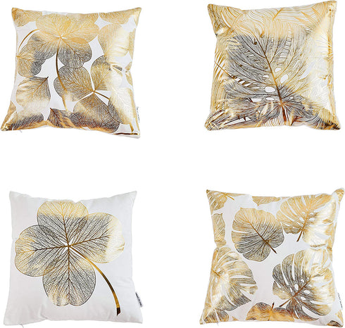 NeatBlanc Pack of 4 Decorative Throw Pillow Case Cushion Cover Gold Stamping Leaves 18 x 18 inches 45 x 45 cm for Couch Bedroom Car