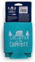 Camco Life is Better at The Campsite Can Sleeve Neoprene Soda or Beer Can Coolie, Fits 12 oz. Cans, Teal Blue and White Retro Camper Theme (53249)