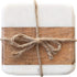 Creative Co-Op Marble & Acacia Wood, White & Natural, Set of 4 Coaster, 4"