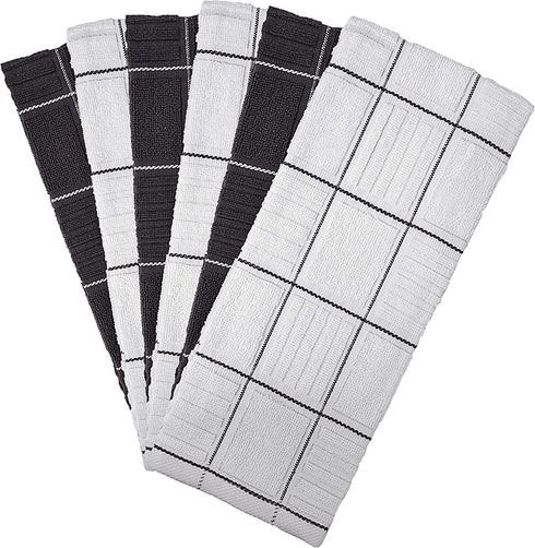 Pack of 6 Premium Kitchen Towels Set - Window Pane Design Kitchen Hand Towels - Large, 435 GSM, Ultra Absorbent - Dish Towels for Drying Dishes - Cotton Tea Towels - Kitchen Hand Towels - Grey