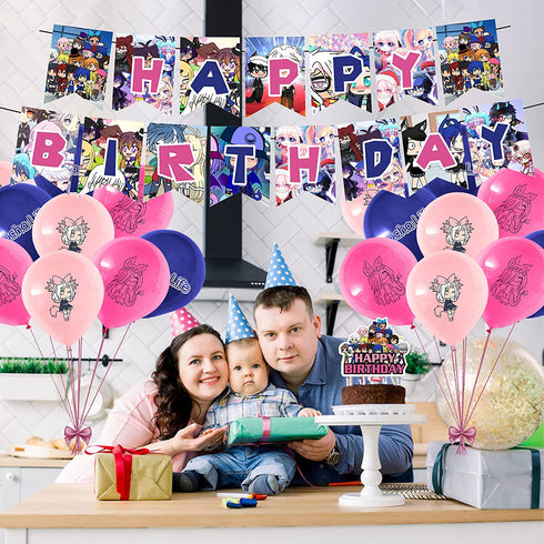 32 Pcs Gacha Life Theme Birthday Party Decorations,Party Supply Set for Kids with 1 Happy Birthday Banner Garland , 13 Cupcake Toppers,18 Balloons for Party Decorations