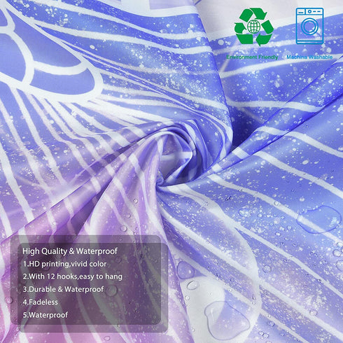 Mermaid Shower Curtain, Kids Shower Curtain for Bathroom, Colorful Ocean Beach Shower Curtain for Girls, Purple Shower Curtain with 12 Hooks, Waterproof Bathroom Shower Curtains