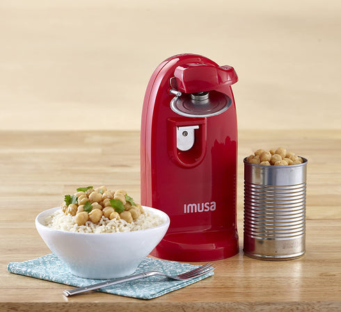 IMUSA USA Electric Can Opener with Bottle Opener and Knife Sharpener, Red