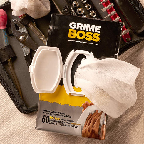 Grime Boss Heavy Duty Hand Cleaning Wipes, White 60 Count (Pack of 1)
