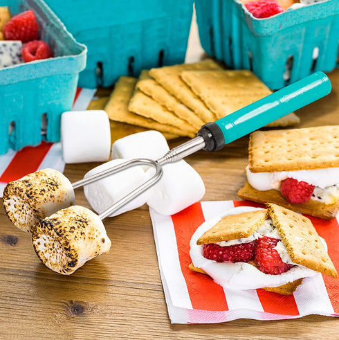 Marshmallow Roasting Sticks - Telescoping Smores Skewers and Hot Dog Forks - Perfect for Outdoor Cooking, Campfires & Fire Pits - with Carrying Case (4 Pack)
