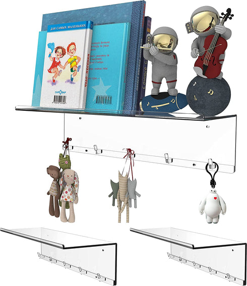 Cq acrylic Clear Acrylic Shelf for Funko Pop Display Shelf Makeup Shelf Organizer and Key Holder,Set of 2