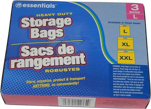 essentials(TM) Heavy Duty Clear Plastic Storage Bags w/ Zip-Lock & Carry Handle, 3-Count Large (Pack of 4)