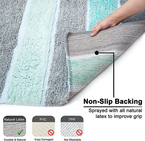 Chardin Home Cordural Stripes Bath Mat, Set of 2 Bath Rugs (17 Inches x24 Inches & 21 Inches x34 Inches) | Non Slip Bathroom Rug, Machine Washable, Plush, Highly Absorbent | Mint Green & Grey