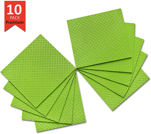 DOMI Super Absorbent Sponge Cloth Eco-Friendly Dishcloth for Kitchen 20x More Absorption 10Pcs Household Cleaning Cloths Reusable Cellulose Sponge Rags (Green)