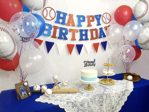 Baseball Birthday Decorations - Baseball Party Supplies Kit Set of Birthday Banner,Pennant Banner,Baseball Balloons and Baseball cake topper for Baseball/Sports Theme party decor