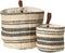 Creative Co-Op DA8007-1 Cream & Blue Striped Jute Wall Baskets with Leather Loops (Set of 2 Sizes)