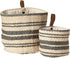 Creative Co-Op DA8007-1 Cream & Blue Striped Jute Wall Baskets with Leather Loops (Set of 2 Sizes)