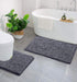 Bathroom Rugs Sets 2 Piece, Luxury Chenille Bath Mat Set, Soft Plush Anti-Slip Bath Rugs + U Shape Contoured Gray Bathroom Rugs.1'' Microfiber Shaggy Carpet, Super Absorbent, Dark Grey.