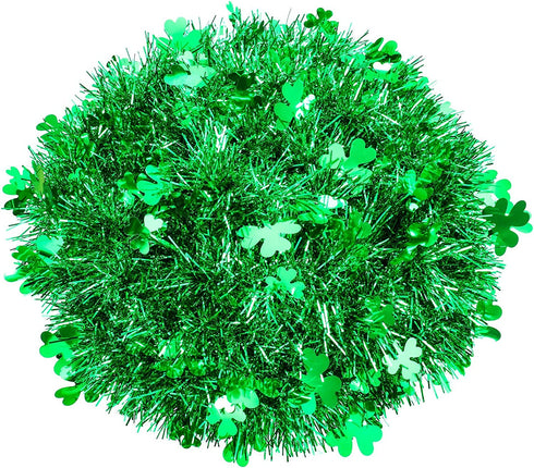 32.8 Feet St. Patrick's Day Tinsel Garland Green Shamrock Glitter Tinsel Twist Garland Decoration for Irish Festival St. Patrick's Day Party Wall Tree Door Window Decoration