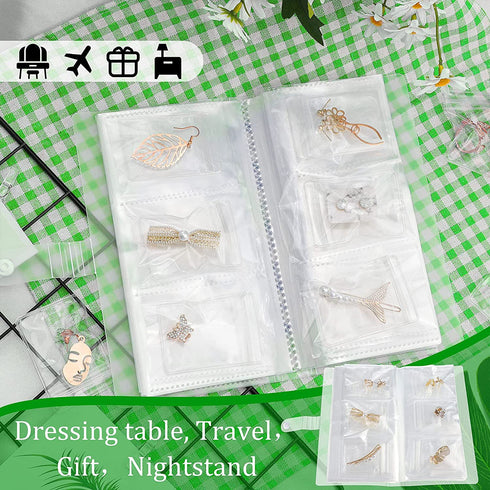 288 Grid Transparent Jewelry Storage Book with Pocket, Jewelry Earring Organizer Storage Holder Book Anti Oxidation Jewelry Storage Album with 100 Pieces Storage Bag for Necklace Bracelets Earring