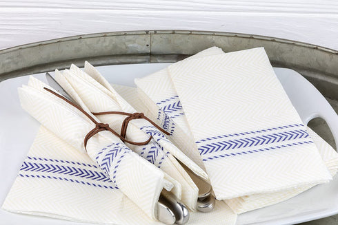 ClassicPoint Dinner Napkins - Blue Bistro Stripe - Decorative & Disposable - Soft, Absorbent & Durable (15.5"x15.5" - Pack of 50)