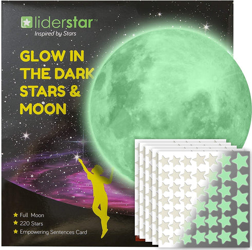 Glow in The Dark Stars and Full Moon 472 Wall Decals Big Moon Decoration for Kids Bedroom ,Galaxy Space Outer Theme ,for Ceiling ,Perfect Gift for Boys and Girls