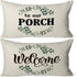 Welcome to Our Porch Linen Throw Pillow Case, 20 x 12 Inch Set of 2, Farmhouse Porch Bench Gift,Welcome Lumbar Decorative, Porch Decor Cushion Cover for Sofa Couch Bed