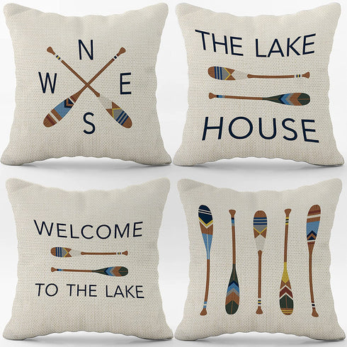 The Lake House Lake Throw Pillow Case, 18 x 18 Inch Set of 4, Lake Paddle Decor, Lake House Rules Decor, Lake House Decor, Lake House Room Decor Pillows Cover for Sofa Couch Bed