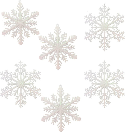 Large Snowflakes - Set of 6 White Glittered Snowflakes - Approximately 12" D -Two Assorted Designs Snowflake Decorations - Snowflake Window Décor - Winter Decorations
