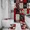 juwute 4 Pcs Retro Woodland Shower Curtain Set with Rugs, Buffalo Plaid Forest Wildlife Animal Toilet Lid Cover Bath Mat,Farmhouse Shower Curtain for Boys Girls Home Bathroom Decor 72x72Inch,Red/Black