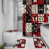 juwute 4 Pcs Retro Woodland Shower Curtain Set with Rugs, Buffalo Plaid Forest Wildlife Animal Toilet Lid Cover Bath Mat,Farmhouse Shower Curtain for Boys Girls Home Bathroom Decor 72x72Inch,Red/Black