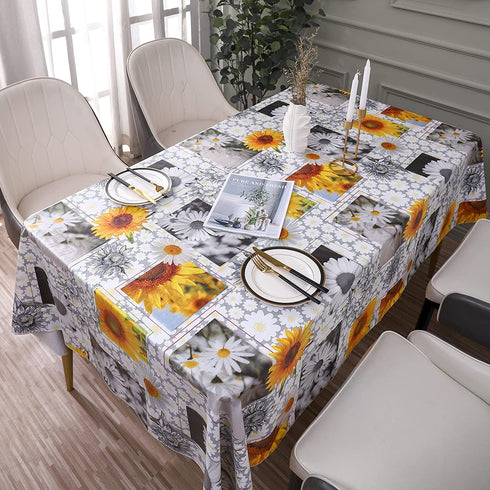 Heavy Duty Vinyl Tablecloth with Flannel Backing Waterproof Oil-Proof PVC Table Cloth Stain-Resistant Wipeable Rectangle or Square Table Cover