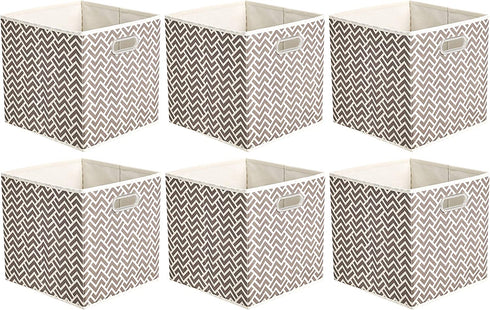 Amazon Basics Collapsible Fabric Storage Cubes with Oval Grommets - 6-Pack, Chevron - Taupe