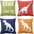 Emvency Set of 4 Throw Pillow Covers Dinosaur Tyrannosaurus in Rawr Brachiosaurus Red Navy Blue Prehistoric Paleontologist Decorative Pillow Cases Boys Room Home Decor Square 16x16 Inches Pillowcases