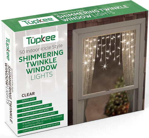 Tupkee Shimmering Twinkle Window Icicle Lights - 3 Feet (0.91 m), 50 Clear Incandescent Christmas Indoor Twinkle Icicle Lights