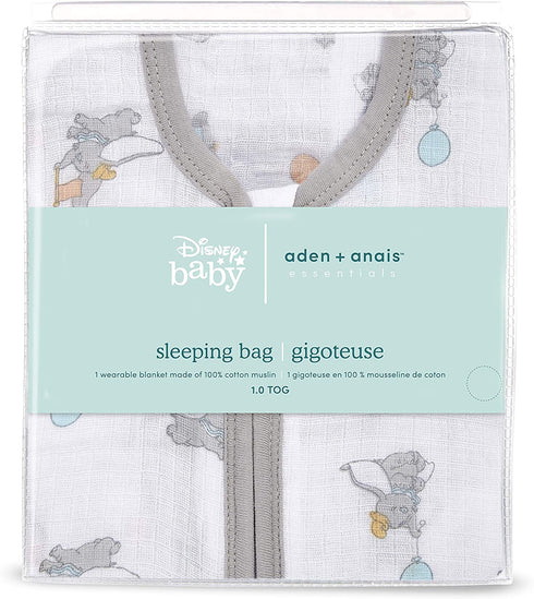 aden + anais Essentials Sleeping Bag, 100% Cotton Muslin, Wearable Baby Swaddle Blanket, Large, 12-18 Months, Dumbo