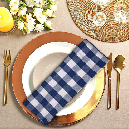 Urban Villa,Buffalo Check Plaid, Premium Quality, Dinner Napkins, 100% Cotton, Set of 12, Size 20X20 Inch, Blue/White Oversized Cloth Napkins with Mitered Corners, Ultra Soft, Durable Hotel Quality