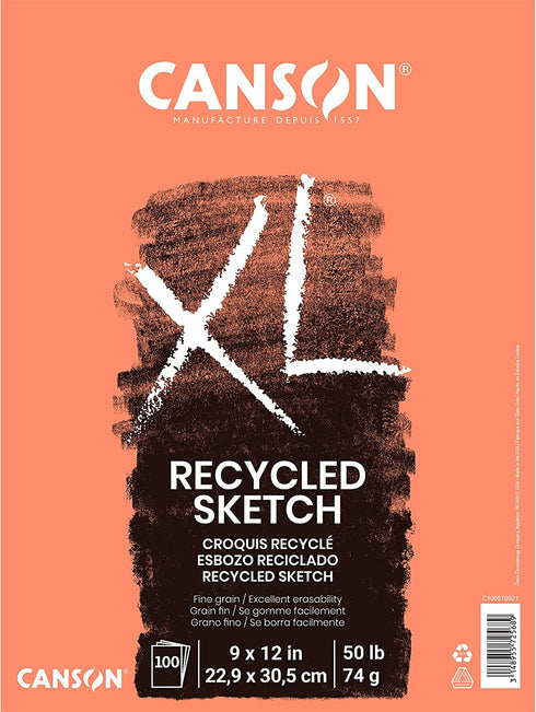 Canson XL Series Recycled Paper Sketch Pad, Fold Over, 50 Pound, 9 x 12 Inch, 100 Sheets