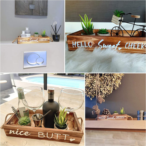 Nice Butt Bathroom Decor Box & Artificial Plants (Bundle): 2 Funny Sayings, Hello Sweet Cheeks Bathroom Box, Bathroom Organizer, Toilet Paper Holder, Farmhouse Decor, 2 Plants Included, Brown