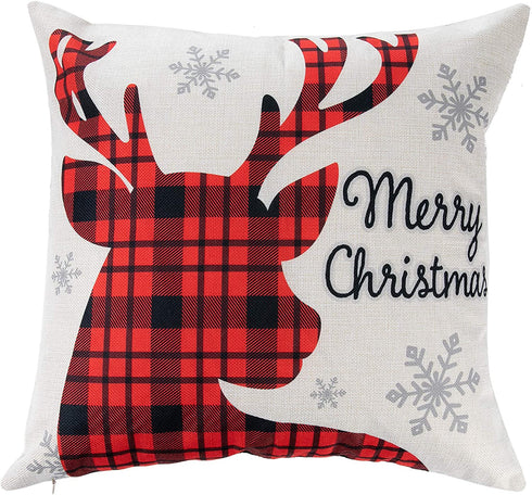 JOYIN Christmas Buffalo Plaid Pillow Covers with Rustic Farmhouse Design (4 Pack), 18x18 Inch Christmas Throw Pillow Case for Sofa, Couch, Bedroom or Patio Seat Christmas Winter Holiday Decoration