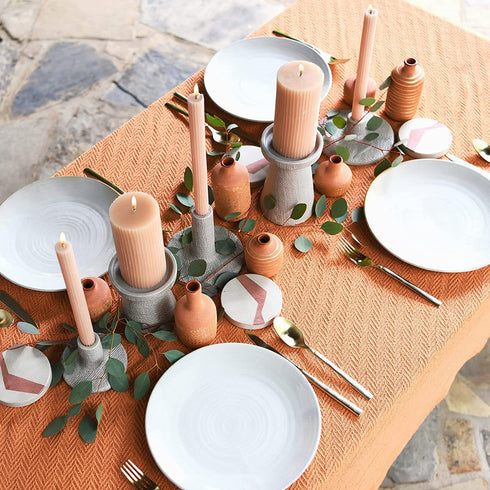 Main + Mesa Unscented Ribbed Pillar Candles, Set of 2, 3"x6", Blush Taupe