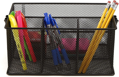 Mind Reader Storage Basket Organizer, Utensil Holder, Forks, Spoons, Knives, Napkins, Perfect for Desk Supplies, Pencil, Pens, Staples - 2 Pack, Black