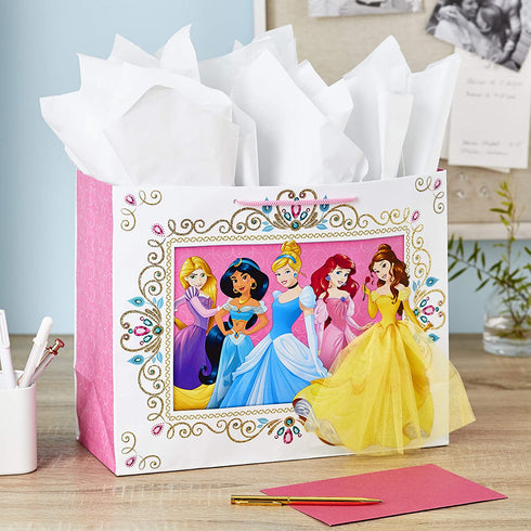 Hallmark 10" Large Disney Princess Gift Bag with Tissue Paper (Cinderella, Ariel, Jasmine, Rapunzel, Belle) for Birthdays and More