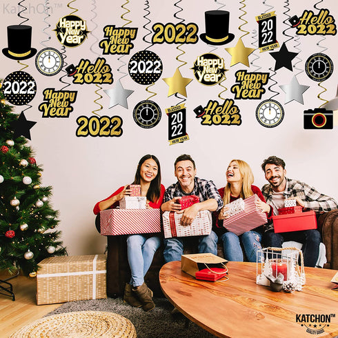 Happy New Years Swirl Decorations 2022 Pack of 40, Gold Glitter | Happy New Year Decorations 2022 | New Years Eve Party Supplies 2022 | NYE Decorations 2022 | Happy New Years Eve Decorations 2022