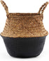 BlueMake Woven Seagrass Belly Basket for Storage, Laundry, Picnic, Plant Pot Cover, and Grocery and toy storage (Medium, Black)