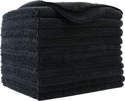 Polyte Premium Microfiber Cleaning Towel,16 x 16 in, 12 Pack (Black)